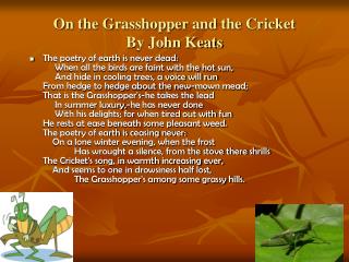 On the Grasshopper and the Cricket By John Keats