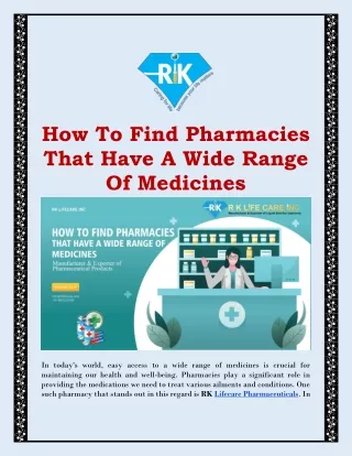 How To Find Pharmacies That Have A Wide Range Of Medicines