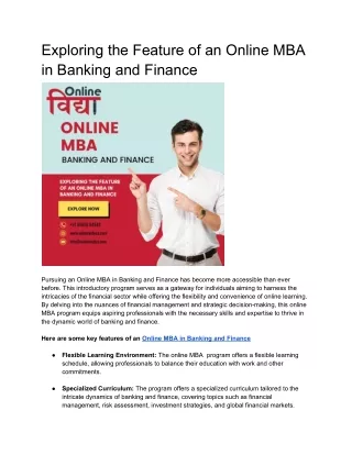 Exploring the Feature of an Online MBA in Banking and Finance