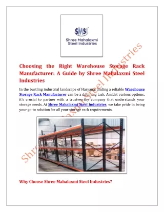 Choosing the Right Warehouse Storage Rack Manufacturer