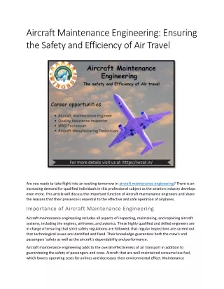 Aircraft Maintenance Engineering  Ensuring the Safety and Efficiency of Air Travel