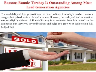 Reasons Ronnie Tarabay Is Outstanding Among Most Lead Generation Agencies