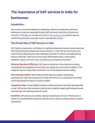 The importance of SAP services in India for businesses