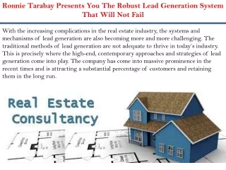 Ronnie Tarabay Presents You The Robust Lead Generation System That Will Not Fail