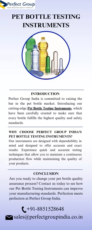 Pet bottle testing instruments | Perfect Group India