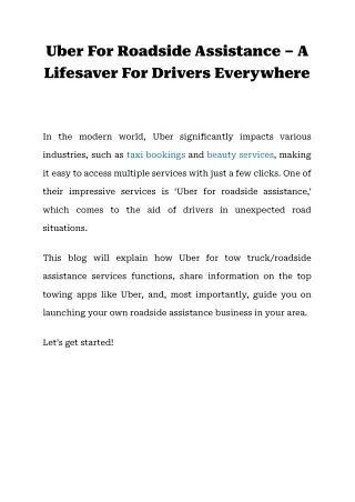 Uber For Roadside Assistance – A Lifesaver For Drivers Everywhere