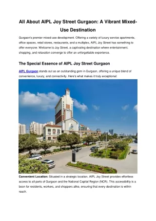 All About AIPL Joy Street Gurgaon A Vibrant Mixed-Use Destination