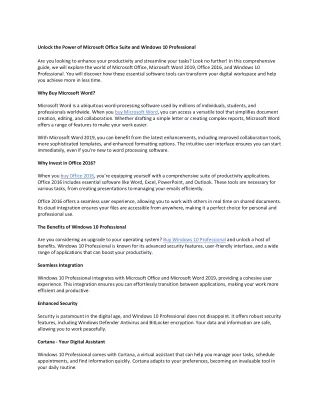 Unlock the Power of Microsoft Office Suite and Windows 10 Professional