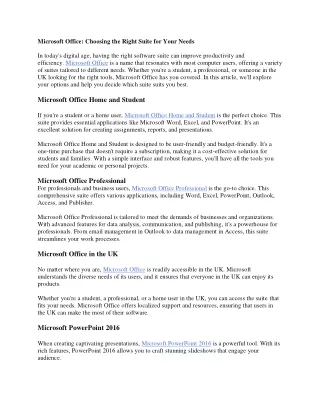 Microsoft Office: Choosing the Right Suite for Your Needs