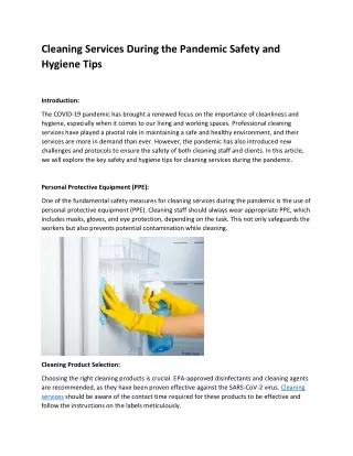 Cleaning Services During the Pandemic Safety and Hygiene Tips