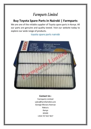 Buy Toyota Spare Parts in Nairobi | Farmparts