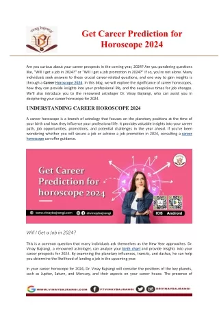 Get Career Prediction for Horoscope 2024