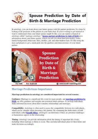 Spouse Prediction by Date of Birth & Marriage Prediction