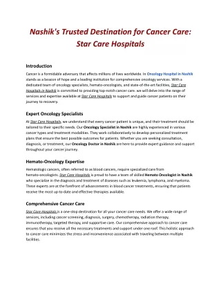 Nashik's Trusted Destination for Cancer Care: Star Care Hospitals