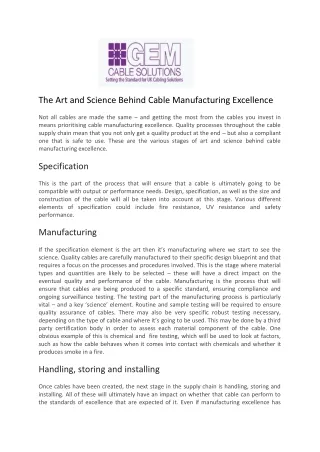 The Art and Science Behind Cable Manufacturing Excellence - Gem Cable Solutions