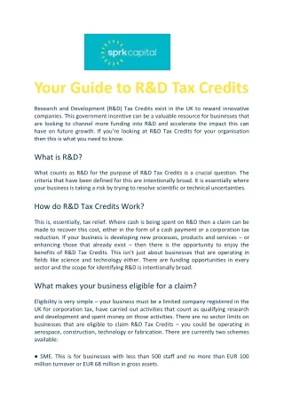 Your Guide to R&D Tax Credits - SPRK Capital