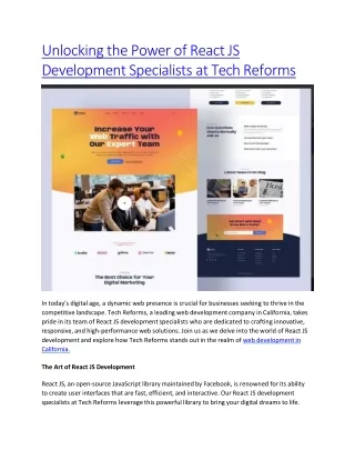 Unlocking the Power of React JS Development Specialists at Tech Reforms