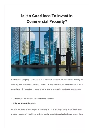 Is It a Good Idea To Invest in Commercial Property?