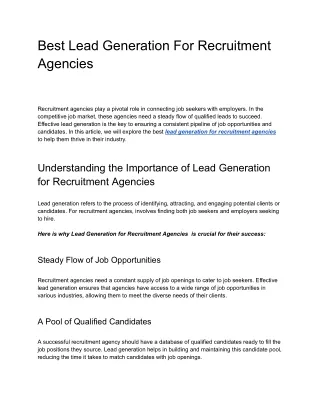 Best Lead Generation For Recruitment Agencies