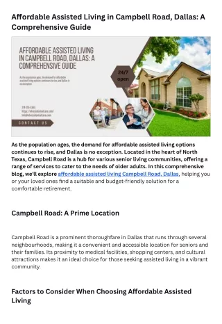 Affordable Assisted Living in Campbell Road, Dallas A Comprehensive Guide