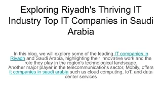 Exploring Riyadh's Thriving IT Industry Top IT Companies in Saudi Arabia