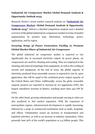 Industrial Air Compressor Market Demand Analysis & Opportunity Outlook 2035