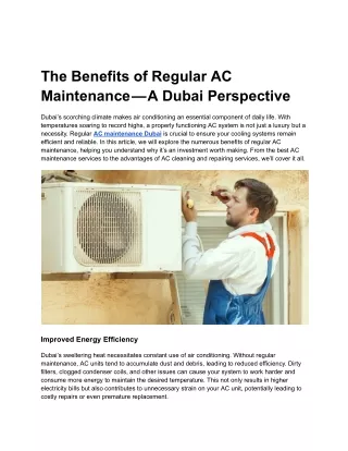 The Benefits of Regular AC Maintenance — A Dubai Perspective