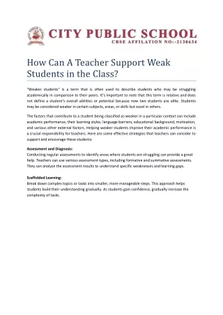 How Can A Teacher Support Weak Students in the Class?