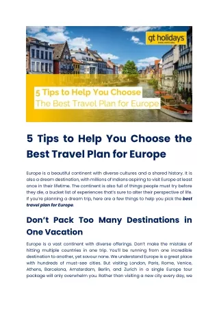 Looking For The Best Travel Plan To Europe?