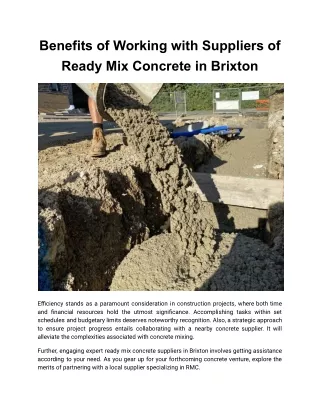 Benefits of Working with Suppliers of Ready Mix Concrete in Brixton