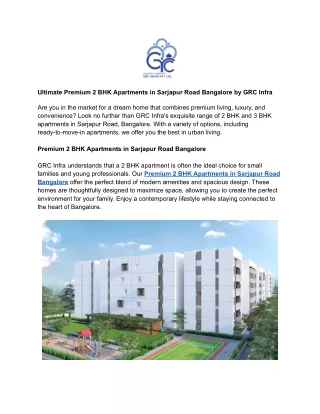 Ultimate Premium 2 BHK Apartments in Sarjapur Road Bangalore by GRC Infra