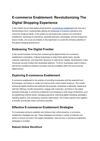 E-commerce Enablement: Revolutionizing The Digital Shopping Experience