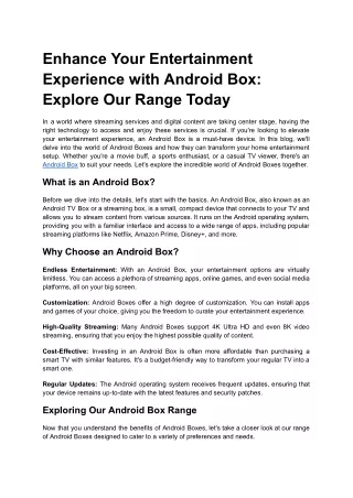 Enhance Your Entertainment Experience with Android Box: Explore Our Range Today