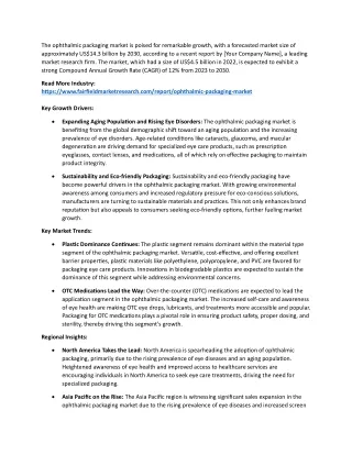 Ophthalmic Packaging Market Technology Innovations, Growth Prediction 2023-2030