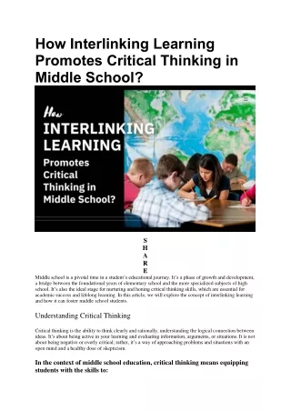 How Interlinking Learning Promotes Critical Thinking In Middle School?