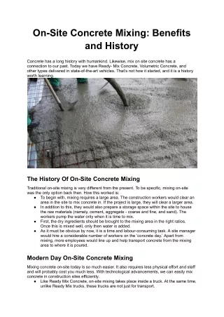 On-Site Concrete Mixing - Benefits and History