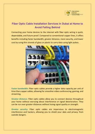 Fiber Optic Cable Installation Services in Dubai at Home to Avoid Falling Behind