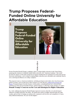 Donald Trump Proposes Federal-funded Online University For Affordable Education