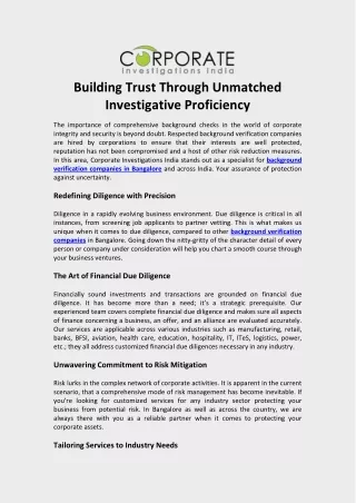 Building Trust Through Unmatched Investigative Proficiency