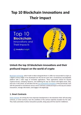 Top 10 Blockchain Innovations and Their Impact