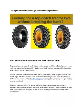 Looking for a top-notch tractor tyre without breaking the bank