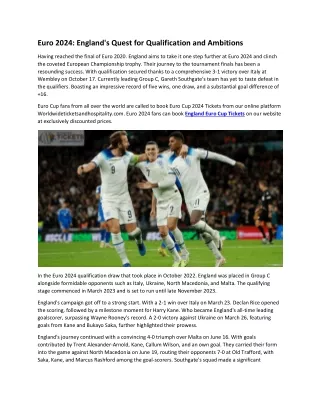 Euro 2024: England's Quest for Qualification and Ambitions