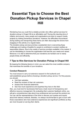 Essential Tips to Choose the Best Donation Pickup Services in Chapel Hill