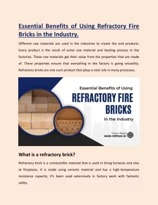 Essential Benefits of Using Refractory Fire Bricks in the Industry.
