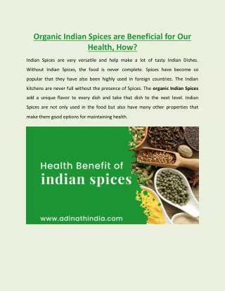 Organic Indian Spices are Beneficial for Our Health