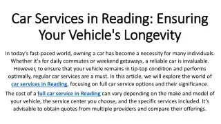 Car Services in Reading Ensuring Your Vehicle's Longevity