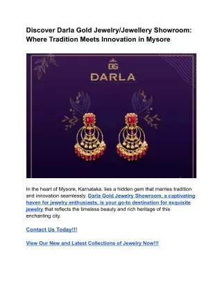 Discover Darla Gold Jewelry_Jewellery Showroom_ Where Tradition Meets Innovation in Mysore