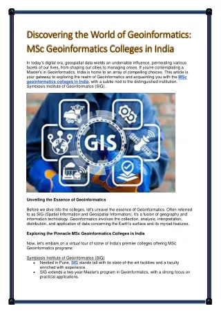 Discovering the World of Geoinformatics: MSc Geoinformatics Colleges in India