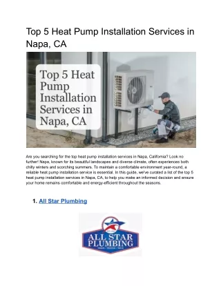 Top 5 Heat Pump Installation Services in Napa, Ca