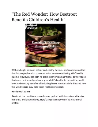 "The Red Wonder: How Beetroot Benefits Children's Health"